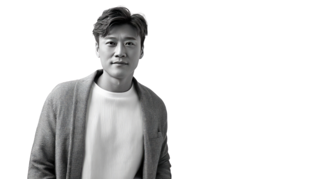 Modern Monochrome: A confident individual exudes understated charm in a captivating black-and-white portrait, The perfect embodiment of modern elegance and timeless style.