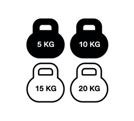 Four kettlebells showing different weight denominations for fitness training