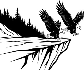 Obraz premium Twin Eagles Over Mountain Peaks