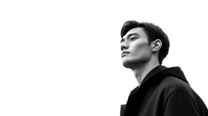 Contemplative Silhouette: A solitary individual in a moment of quiet introspection, silhouetted against a plain backdrop, expressing a sense of calm.