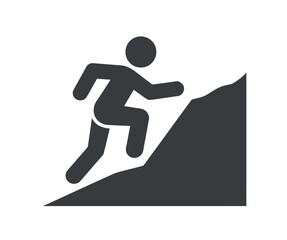 A stylized figure runs up a hill, symbolizing progress and effort.