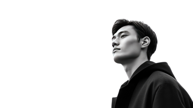 Contemplative Silhouette: A solitary individual in a moment of quiet introspection, silhouetted against a plain backdrop, expressing a sense of calm.