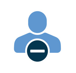 A simple blue icon of a person with a minus symbol overlayed on a dark circle.
