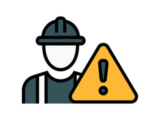 A construction worker symbol is next to a warning sign.