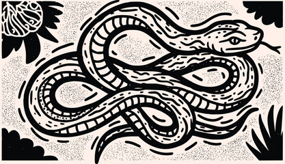 Black & White Snake Illustration&mdash;Intricate Monochrome Tattoo Flash for Merch, Blogs & Design Bundles