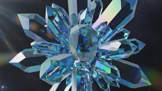 Shimmering Crystal Formation in Cosmic Expanse with Radiant Light