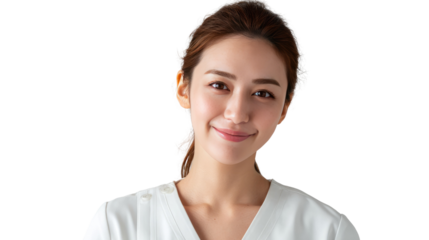 Elegant Smile: A portrait of a woman exudes tranquility, adorned with a gentle smile that illuminates her face and creates an inviting aura.