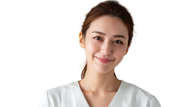 Elegant Smile: A portrait of a woman exudes tranquility, adorned with a gentle smile that illuminates her face and creates an inviting aura.