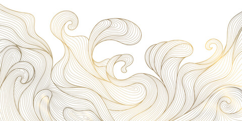 Obraz premium Abstract Japanese wave pattern background, elegant gold lines, geometric shapes, vintage oriental texture. Vector illustration flow water, ocean curves, luxury Asian design