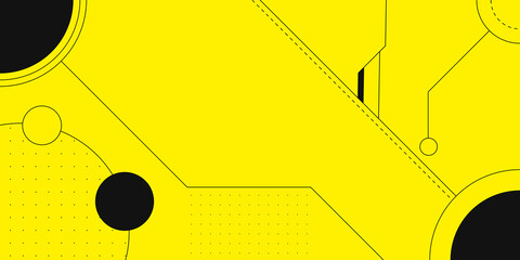 Futuristic yellow background with lines and circles. Frame with abstract geometric electronic and space elements. Abstract technological illustration in retrofuturistic style, high-tech interface.