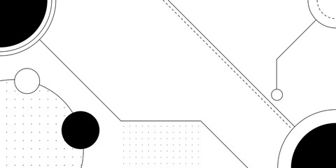 Futuristic black and white background with lines and circles. Frame with abstract geometric electronic and space elements. Abstract technological illustration in a retrofuturistic style, interface.
