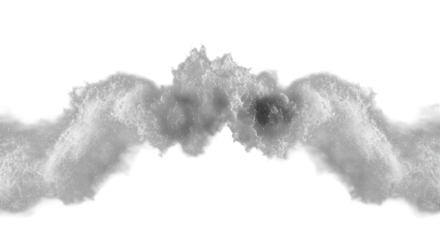 Critically sharp, hyper-detailed macro shot of white chalk particles forming a turbulent, high-speed wave structure against a stark black void. Concept of ephemeral power