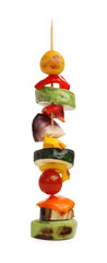 Skewer with tasty grilled vegetables isolated on white