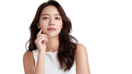 Elegant Contemplation: Portrait of a woman deep in thought, her gaze steady, a picture of natural beauty and quiet reflection.