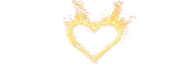 Heart Shape Silhouette Engulfed in Vibrant Orange and Yellow Flames fire burning isolated on a transparent background