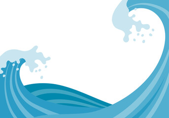 Vector illustration of a background frame of Ukiyo-e style waves with high waves crashing in from both sides