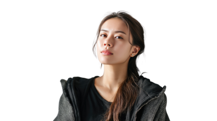 Focused Gaze: An Asian woman with captivating eyes and a composed expression, showcasing elegance and strength.