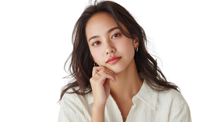 Fototapeta premium Beauty of Contemplation: Portrait of a woman, radiating a sense of serene contemplation and introspection, captured in a moment of quiet grace.