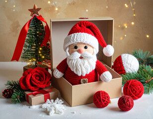 Cute knitting Santa doll in gift box