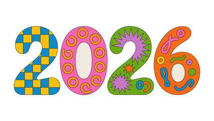Year 2026: A vibrant and colorful design showcases the year 2026, ideal for representing future events and concepts. A unique aesthetic perfect for designs.