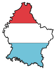 Obraz premium Outline map of **Luxembourg** filled with its national tricolor: red (top), white (middle), and light blue (bottom).