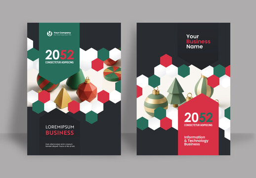 Business Report Cover Template &ndash;  Red and Green Geometric Layout (A4)
