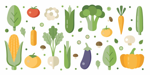 Flat vector illustration of various vegetables on a white background