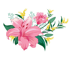 Elegant pink lily flower arrangement on black background