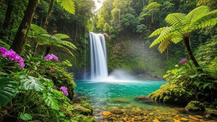 Lush Jungle Paradise with Cascading Waterfall