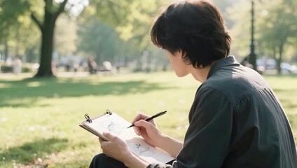 Person drawing in park
