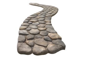 Winding cobblestone path leads to adventure, perfect for fantasy game design and rustic landscaping projects, inviting viewers to explore the unknown trails