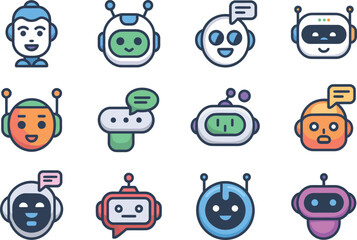 Collection of friendly robot and AI bot icons