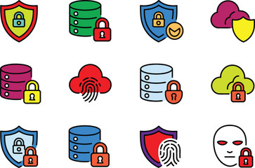 Collection of security and data protection icons privacy