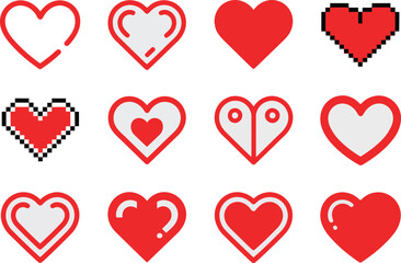 Diverse red Love icons in various styles
