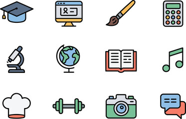 Education and learning icons with flat design and colorful elements
