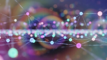 network visualization with connected nodes and data pathways in depth. Digital technology infrastructure concept representing internet connectivity, information exchange, cloud computing architecture - Powered by Adobe