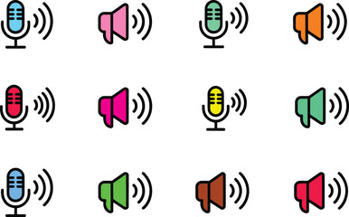 Microphone and Megaphone Sound Wave Icons