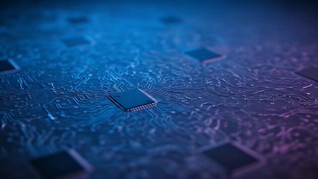Blue Purple Neon Circuit Board Macro Footage Technology Electronic
