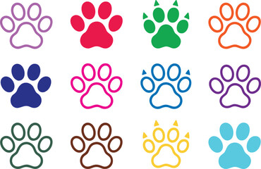 Paw print icons in multiple vibrant colors animal