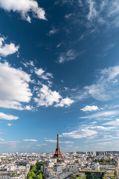Paris France historic aerial city skyline view with Eiffel Tower