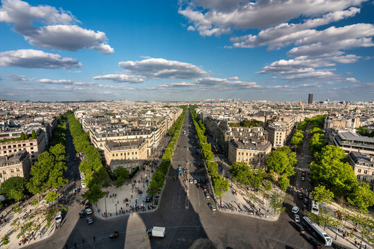 Paris France historic aerial city skyline view with Eiffel Tower