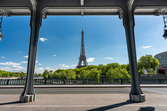 Paris France Eiffel Tower view from Pont de Bir Hakeim