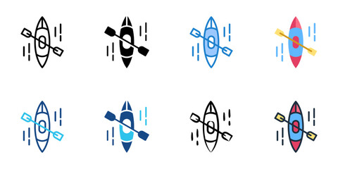 Kayaking icon set multiple style vector collection. Editable Stroke 
