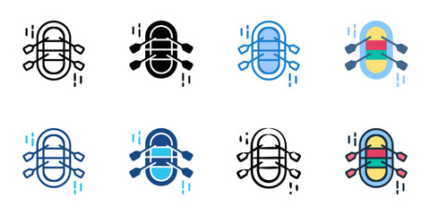 Rafting icon set multiple style vector collection. Editable Stroke