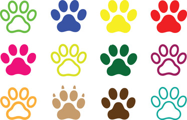 Vibrant paw print icons in multiple colors