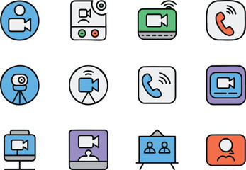 Video call and conference icons set