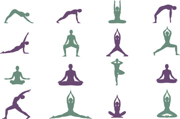 Yoga poses silhouettes set