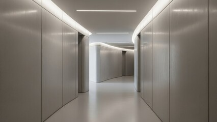 Sleek Modern Corridor with Minimalist Design and Bright Lighting
