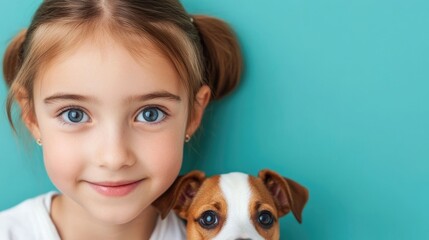 A young girl with a delightful expression on her face is happily playing a game of hide and seek with her adorable puppy friend behind the minimalist furniture in a cozy indoor setting
