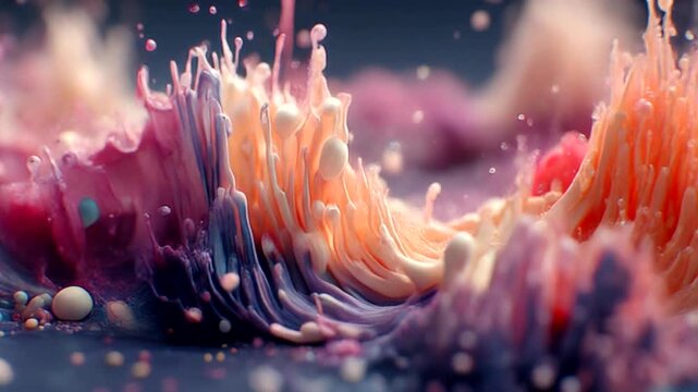Abstract fluid simulation with smooth motion, colorful shapes and organic structures created by